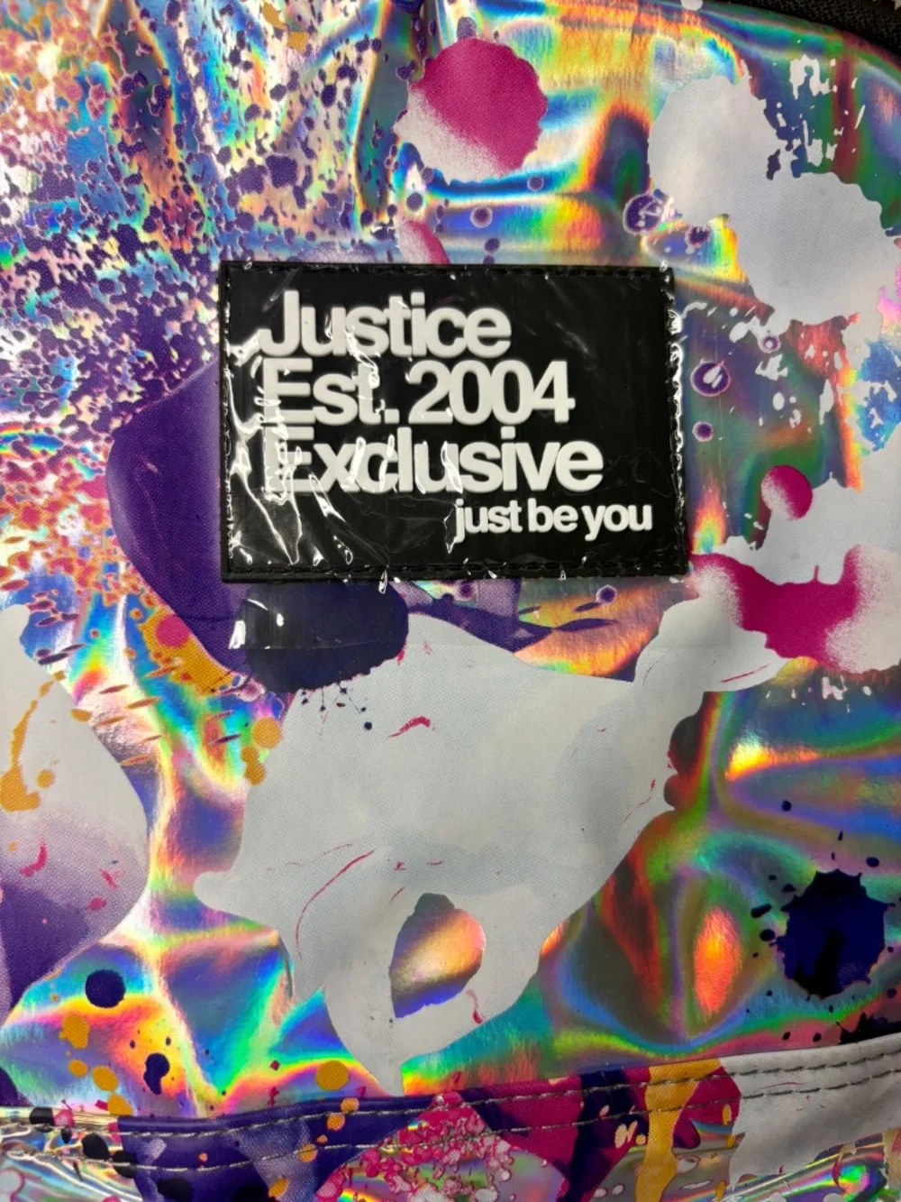 Justice Girls Holographic Paint Splatter Backpack NWT